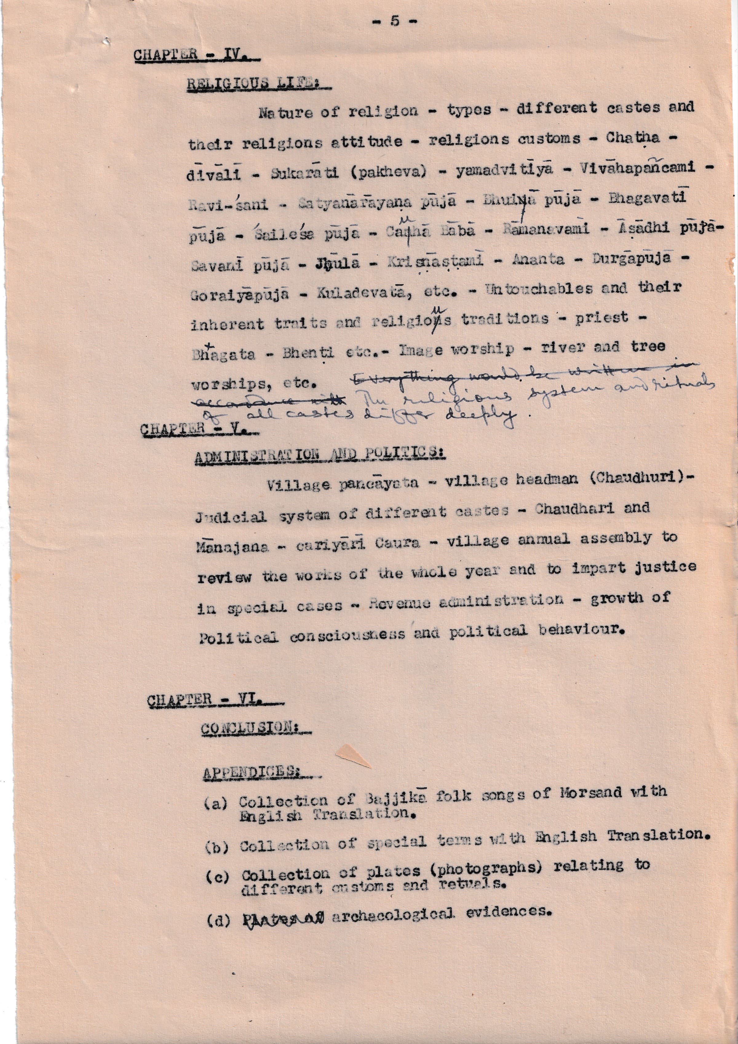 Original yellowed manuscript page with typewritten text